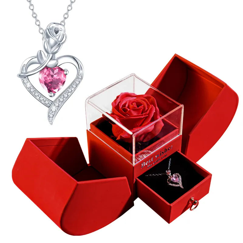 Elegant Christmas Rose Jewelry Box & Necklace