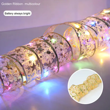 Christmas Ribbon Fairy Light String Garland Decoration For Home Decor