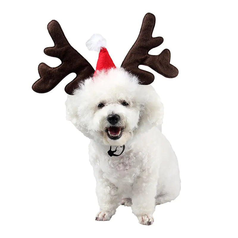 Christmas Dog Reindeer Headband With Santa Hat