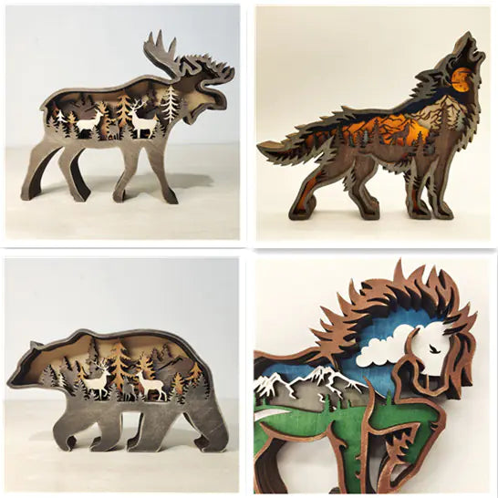 Wooden 3D Animal Christmas Carving For Home Wall Decor