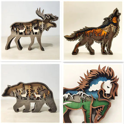 Wooden 3D Animal Christmas Carving For Home Wall Decor