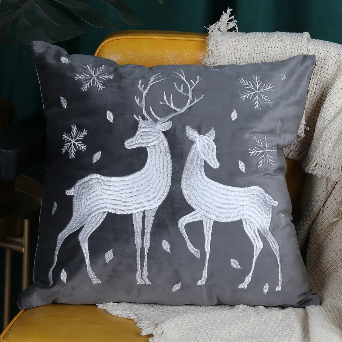 Christmas Tree Gold Foil Deer Cushion Cover For Home Decor