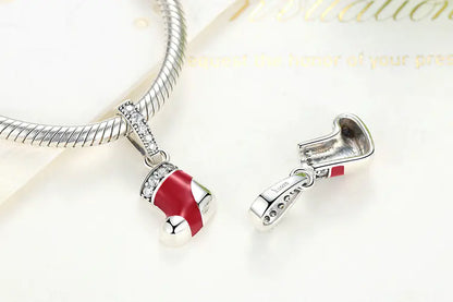 S925 Silver Beaded Bracelet Christmas Stocking Charm