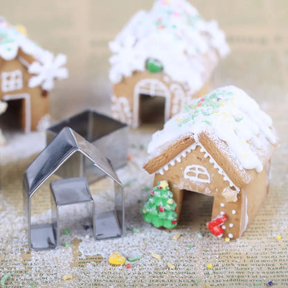 Mini Christmas House Stainless Steel 3D Gingerbread Mold For Home Decor