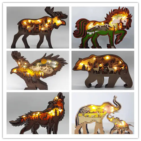 Wooden 3D Animal Christmas Carving For Home Wall Decor