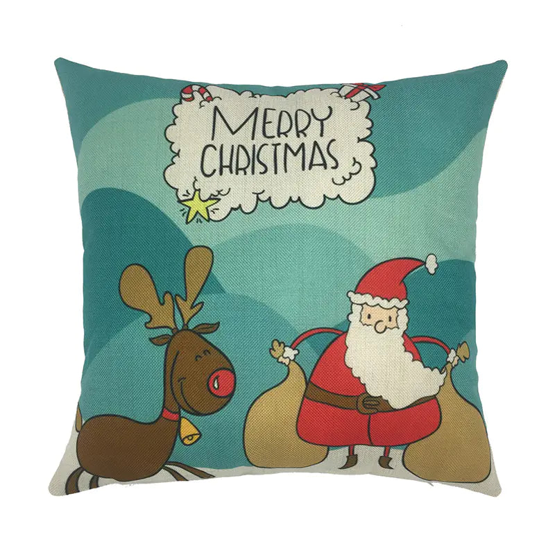 Christmas Santa & Reindeer Cotton Linen Pillow Covers