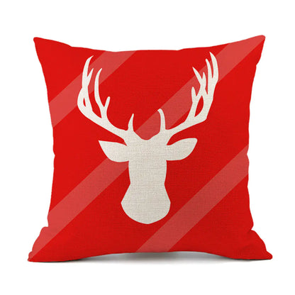 Christmas Reindeer Santa Claus Festive Printed Linen Cushion For Home Decor