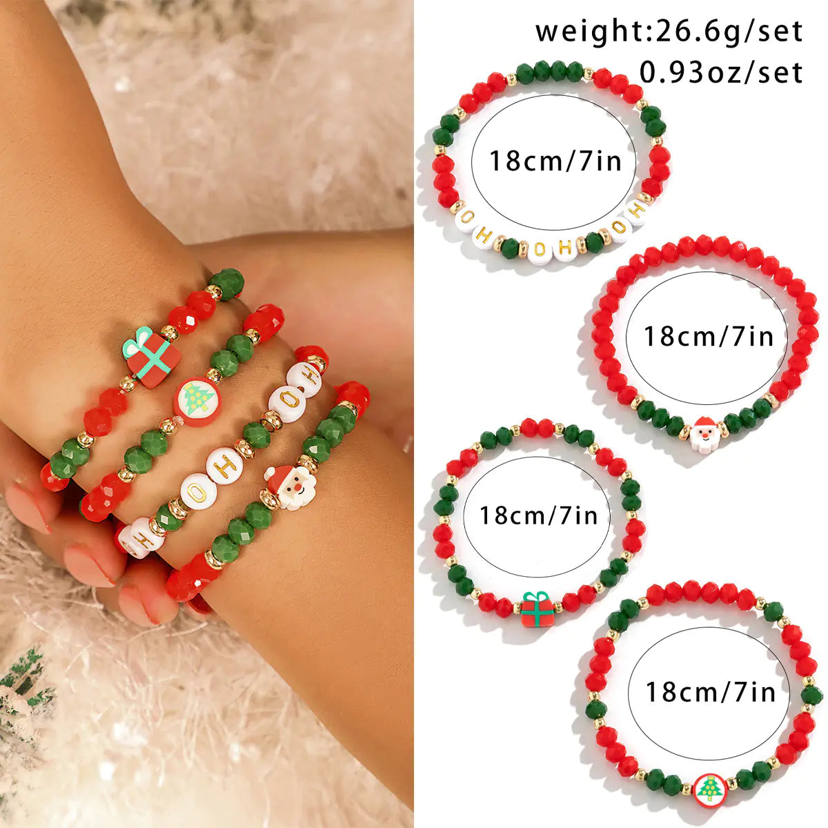 European American Christmas Letters Beaded Bracelet Set