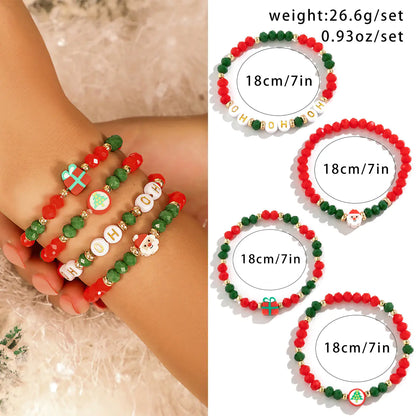 European American Christmas Letters Beaded Bracelet Set